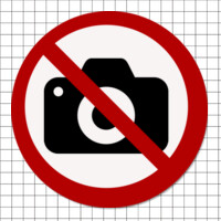 Cartel adhesivo circular (7 cm) - Prohibido hacer fotos