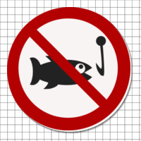 Cartel adhesivo circular (7 cm) - Prohibido pescar