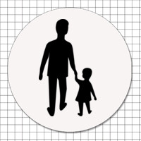 Cartel adhesivo circular (7 cm) - Niños acompañados